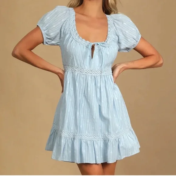 light blue short sleeve skater dress NWT Lulus Call to Charms light blue skater mini dress large
